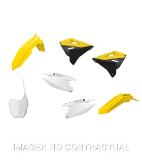 Kit completo de plásticos Polisport de restyling para Suzuki RM125/250(01/08) RMZ 18 styl OEM color amarillo - blanco (MX)